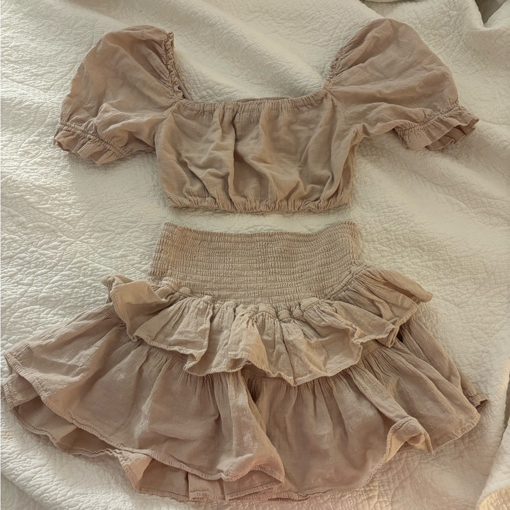 Puff Sleeve Crop Top and Skirt Set